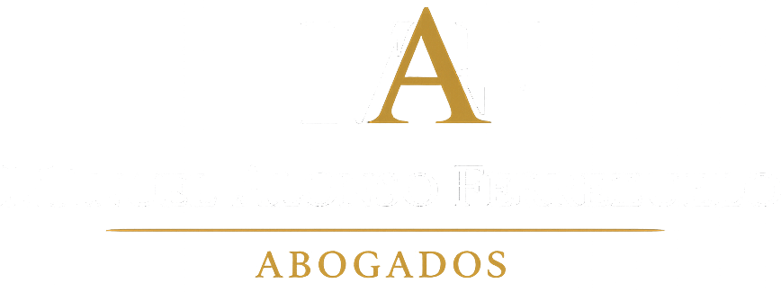 Logo de Alonso Ferrezuelo Abogados en blanco y dorado con diseño elegante y profesional para despacho jurídico especializado en derecho penal y civil.